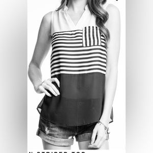 She + Sky Black & White Cream Chiffon Striped Silk Blend Sleeveless Small NWOT